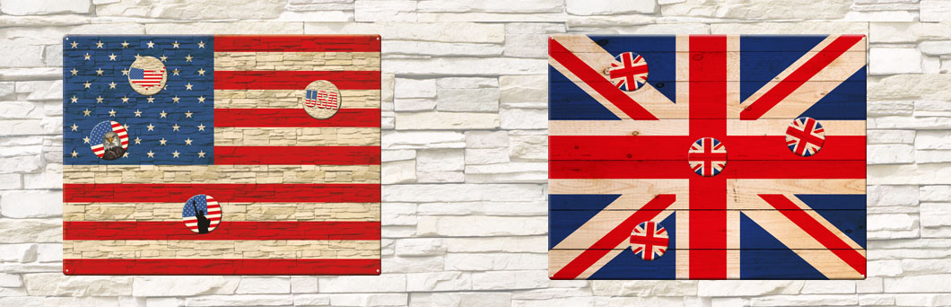 Magnettafel Union Jack Wood und USA Wall